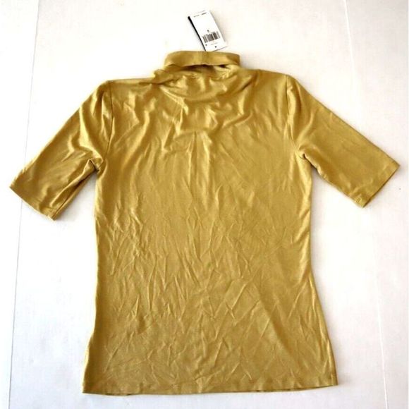 Lauren Ralph Lauren Women's Sz S Gold Metallic Stretch Jersey Turtleneck Top $80 - Picture 8 of 10